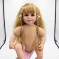 Realistic reborn doll with golden hair and a smiling face in a light tan bodysuit - Golden Long Hair with Double Braids (Nude Doll 3) / 55 cm