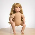 Detailed close-up of a realistic reborn doll with golden curls and soft fabric body - Fluffy Golden Long Curly Hair (Nude Doll 5) / 55 cm