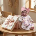 Muñeca reborn realista de 19 pulgadas durmiendo con ropa de conejo floral y caja de regalo - 48cm / Estilo de Estampado de Conejo