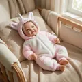 17-inch lifelike reborn baby doll in pink unicorn plush romper on a knitted blanket - 4/4 Limbs Version