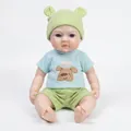 12-inch realistic soft silicone baby doll wearing a green striped hat and blue puppy outfit - Height 30cm / Green Stripe Set