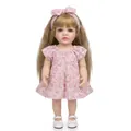 Detailed view of 22 inch reborn doll with blonde hair, floral dress and white shoes - Pink Floral Dress Style (55cm Full Vinyl)