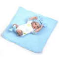 Mini reborn baby doll in blue striped outfit laying on a soft plush blue blanket - 28cm / Blue