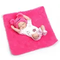 Mini sleeping newborn reborn doll in pink bear hat and white onesie on plush mat - 28cm / Pink