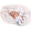 Realistic soft silicone newborn baby doll in blue cartoon animal print wrap and hat set - Blue Boy / 27cm
