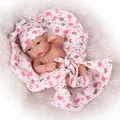 Realistic reborn baby doll with blue eyes in pink elephant outfit and matching accessories - Pink Girl/Bear / 27cm