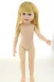 Detailed close-up of 18-inch doll with long blonde hair, blue eyes and vinyl body - With Bangs / Blonde / 45cm