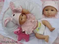 Washable full silicone baby reborn doll in pink rabbit outfit with heart prints and deer toy - 50 cm / Blue Eyes Doll