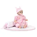 Muñeca reborn realista con pelo rubio y conjunto de conejo rosa con accesorios - Conjunto De Traje De Rayas Rosa Blanco (Juego Completo) / Rosa Blanco / 42 cm