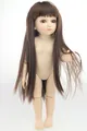 Vista completa de una muñeca BJD de piel clara con pelo largo castaño oscuro y flequillo - Muñeca Articulada (Cuerpo Desnudo) / Pelo Liso Marrón Oscuro Ojos Marrones / 45cm