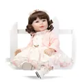 Lifelike reborn baby doll in pink knit cardigan and white tulle dress for girls gift - 52cm / Curly