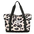 Sac de voyage imprimé léopard beige avec poignées noires et compartiment bas - Léopard Classique Noir et Blanc (Type 2)