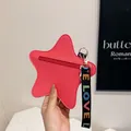 Star-shaped pink coin purse in lychee faux leather with a colorful LOVE strap - Rose Pink