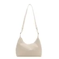 Minimalist cream woven texture dumpling shoulder bag with gold metal hooks for women - White