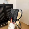 Mini sac seau noir pour téléphone avec motif ours mignon et cuir grainé - Noir