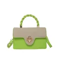 Sac bandoulière bicolore vert et beige avec boucle fleurie et poignée torsadée - Vert