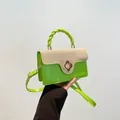 Sac bandoulière tissé vert citron et beige avec poignée élégante et fermoir fleur en métal - Vert