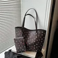 Sweet dark brown tote bag with pink cherry blossom prints and matching small pouch - Brown