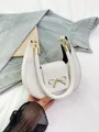 White crescent handbag in cross-grain leather with a decorative gold bow and U-handle - Cross Grain (jl8588) / White