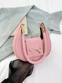 Pink crescent shoulder bag with golden bow hardware and textured leather finish - Cross Grain (jl8588) / Pink