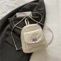 Chic cream white mini quilted backpack with chain straps and silver twist lock - White