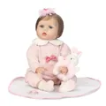 Poupée réaliste bébé reborn aux yeux bleus en tenue tricot rose et lapin peluche - Rose / 55 cm