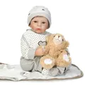 Realistische Reborn-Babypuppe in gestreiftem Outfit mit Teddybär und Schnuller Set - Weiß / 50 Cm Braune Augen