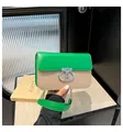Women's crossbody bag with green leather flap and woven texture in brown finish - Green