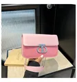 Stylish pink women's chain crossbody square bag with silver T-logo metal lock buckle - Pink