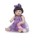 Realistic reborn baby doll girl with purple mesh dress and feeding accessories - Green Eyes Style / Purple / 57cm
