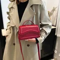 Deep red candy-colored crossbody square bag with wavy stitching and adjustable strap - Dark Red