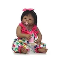 Realistic African Reborn baby doll in floral outfit with pacifier and bottle accessories - Pink Flower Style / 56cm