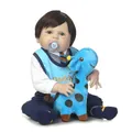 Realistic reborn baby doll with blue eyes, blue outfit, and plush giraffe toy - 57cm / Blue