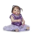 Realistic reborn baby doll in purple sequin dress with pacifier and feeding bottle - Brown / 56cm