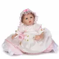 Realistic reborn baby doll in white lace princess dress with magnetic pacifier and bottle - Pink Lace Princess Dress Style / 42 cm