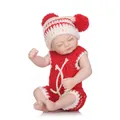Muñeca realista tipo reborn con conjunto de punto rojo y blanco y gorro rayas - Rojo / 27cm