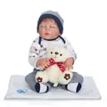 Sleeping realistic vinyl baby doll in blue striped outfit with a plush white bear - Blue White Striped Set Sleeping Boy (1630) / 57cm