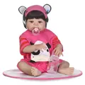 Realistische reborn babypop van 50cm in koeienoutfit met speen en drinkfles - 56cm / Koepatroon Meisje Stijl met Roze Rand (Als Foto 2)