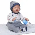 Lifelike sleeping newborn doll in striped outfit with bottle and pacifier accessories - Blue Striped Sleeping Style / Blue / 55 cm
