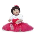 Realistic reborn baby doll with brown hair, pink tutu dress and feeding bottle toy - Magenta Tutu Girl Style / 56cm