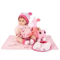 Muñeca realista reborn con ropa rosa de flores y un peluche de jirafa suave - Atuendo Floral Rosa Con Juguete de Jirafa