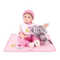 Poupée bébé Reborn réaliste avec tenue rose, peluche éléphant gris et tapis à pois - Style Imprimé Rose / 55cm