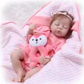 Lifelike reborn baby doll in pink romper with fox plush toy and soft blanket set - Pink / Standard Type