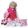 60cm realistic reborn baby doll with blonde hair, pink outfit, and plush giraffe toy - Rose Red Fleece Vest Polka Dot Pants Style (Figure 2) / 60CM