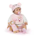 Muñeca Reborn realista con ojos móviles, gorro de punto rosa y osito de peluche marrón - Rosa Blanco / 55 cm