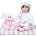 Realistische Reborn-Babypuppe mit gestreiftem Outfit, Plüschelefant und Stillzubehör - Rosa Weiß Gestreiftes Elefanten-Set Stil (Höhe 55cm)