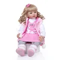 Reborn toddler princess doll with long blonde hair in a pink bunny plush outfit - Pink Bunny Outfit Blonde Hair (White) / 60 cm