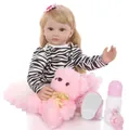 60cm blonde hair reborn girl doll in zebra print top and pink mesh tutu skirt - Zebra Print Mesh Skirt Style (1811-2) / 60 cm