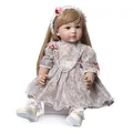 Muñeca Reborn realista de niña rubia con vestido de encaje floral rosa y collar de perlas - Estilo Princesa Floral Rosa