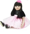 60cm reborn toddler doll with long black hair, floral headband and pink tutu dress - Black Straight Hair Asian Face Style / Black Hair